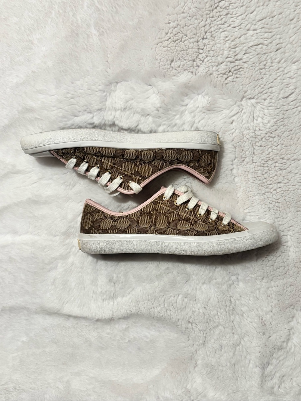 Coach Empire Low Top Monogram Sneakers Khaki Petal Pink Size 7.5 B